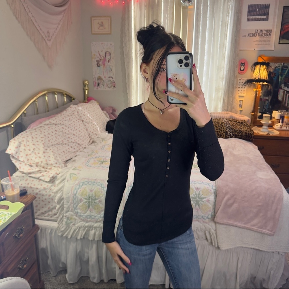 Abercrombie & Fitch Black Henley Top